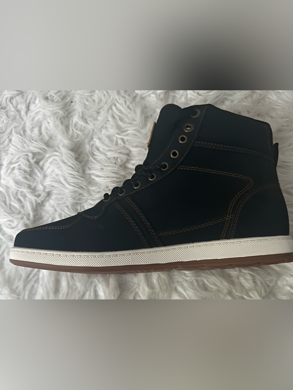 Men's dark indigo High-Top Sneakers with White Midsole - Picture 4 of 5